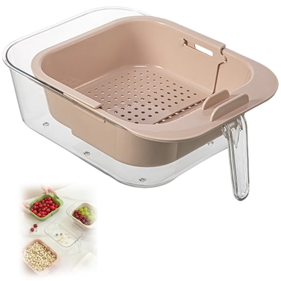 Berry Washing Bowl with Strainer, Double Layer Telescopic Basket, Washer Strainer Bowl with Handle, for Kitchen Living Room Table Top, Snack Vegetable Berries Strawberry Washer, G