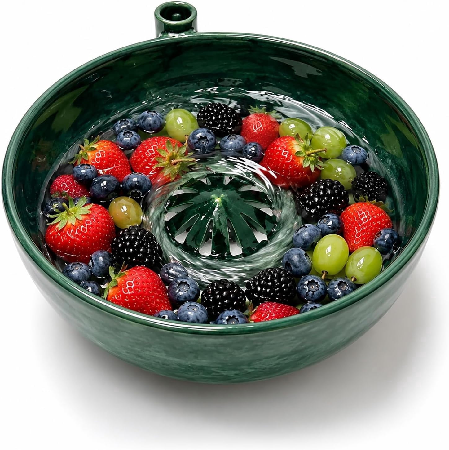 Ceramic Berry Washing Bowl with Water Vortex Design, Self Spinning