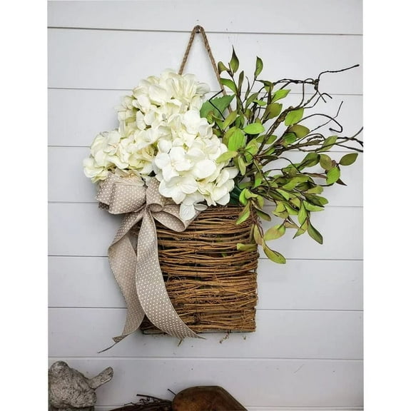 Berry Wild Flower Door Hanger Basket Wreath, Seasonal Welcome Sign Front Door Decoration, Spring Hanging Ornament