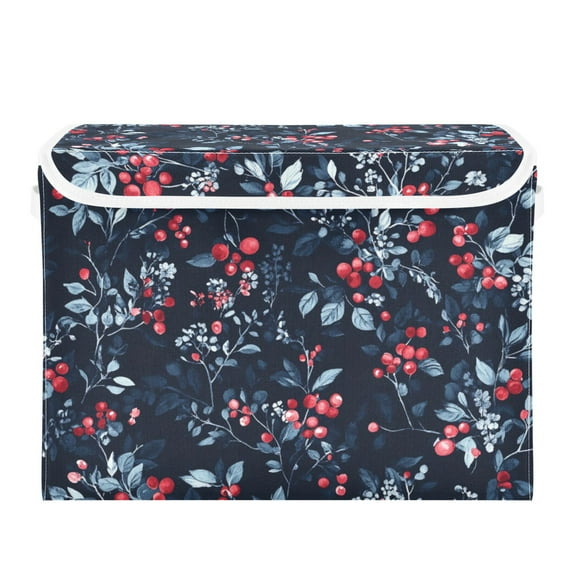 Berry and Leaf Large Storage Bins with Linen Collapsible Lid Storage Box 16.7 x 12.6 x 11.8in