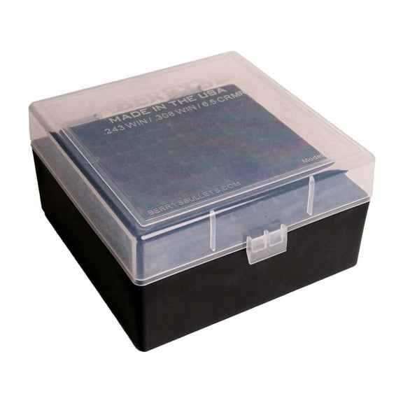 Berry's Manufacturing Ammo Box #009 243/6.5/308, Clear/Black Polypropylene 100RD, Polypropylene