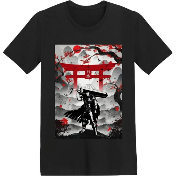 Berserk 3D Printed Anime T-Shirt, Red Brushed Storyline, Manga Action Anime T-Shirt,Black