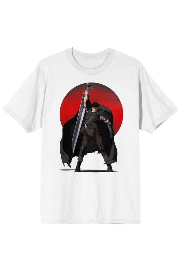 Berserk Anime Guts Lone Mercenary Character Men's White Graphic Shirt-XXL