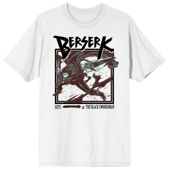 Berserk Guts Blood Splatter Logo Adult White Crew Neck Short Sleeve T-shirt-6XL