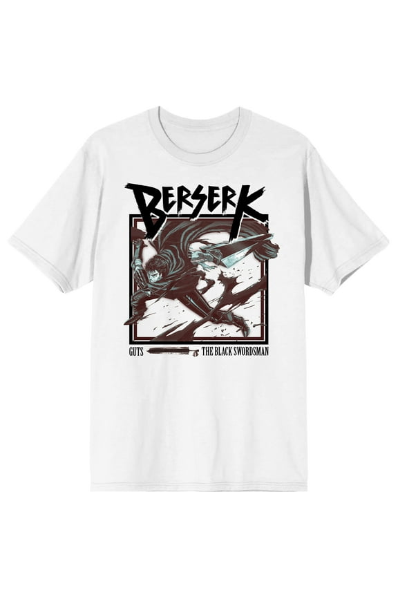 Berserk Guts Blood Splatter Logo Adult White Crew Neck Short Sleeve T-shirt-6XL
