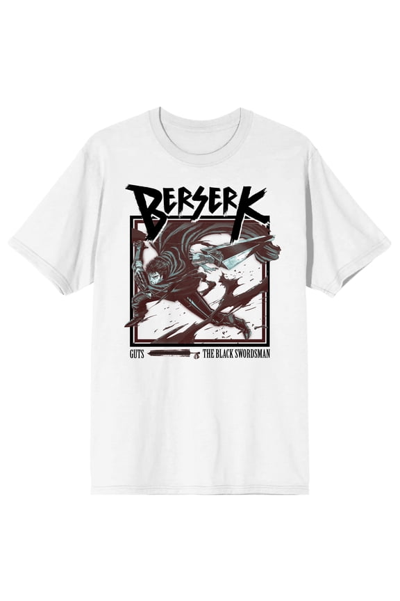 Berserk Guts Blood Splatter Logo Adult White Crew Neck Short Sleeve T-shirt-XXL