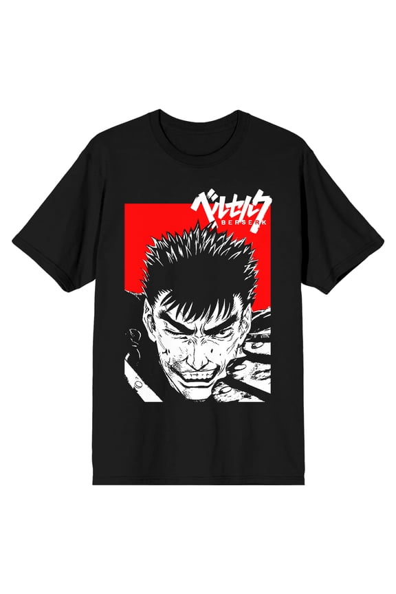 Berserk Guts Men's Graphic Tee Anime Manga Character Art Screen Print Short Sleeve Crew Neck Officially Licensed