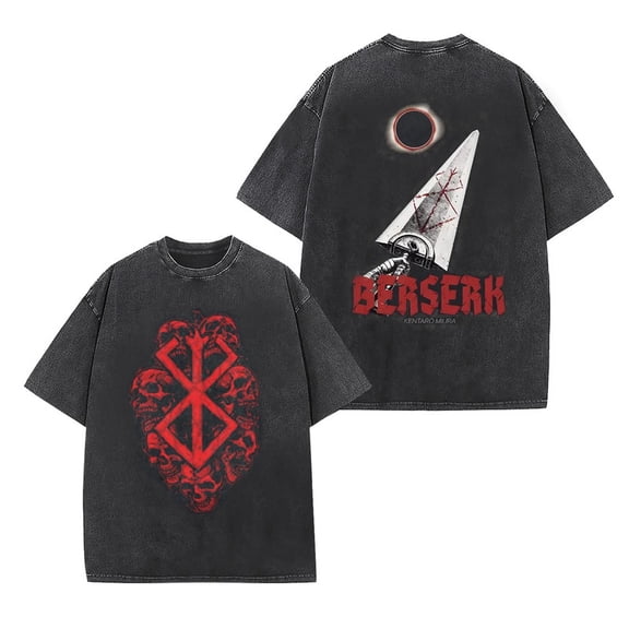 Berserk Men's Cotton Summer T-Shirts Vintage Tee Loose Fit Short Sleeve Casual Tshirts for Men Women L