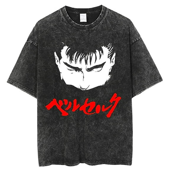 Berserk Men's Cotton Summer T-Shirts Vintage Tee Loose Fit Short Sleeve Casual Tshirts for Men Women L