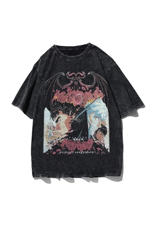 Berserk Men's Cotton Summer T-Shirts Vintage Tee Loose Fit Short Sleeve Casual Tshirts for Men Women S