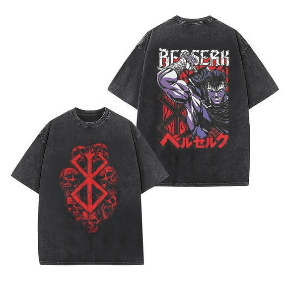 Berserk Men's Cotton Summer T-Shirts Vintage Tee Loose Fit Short Sleeve Casual Tshirts for Men Women S