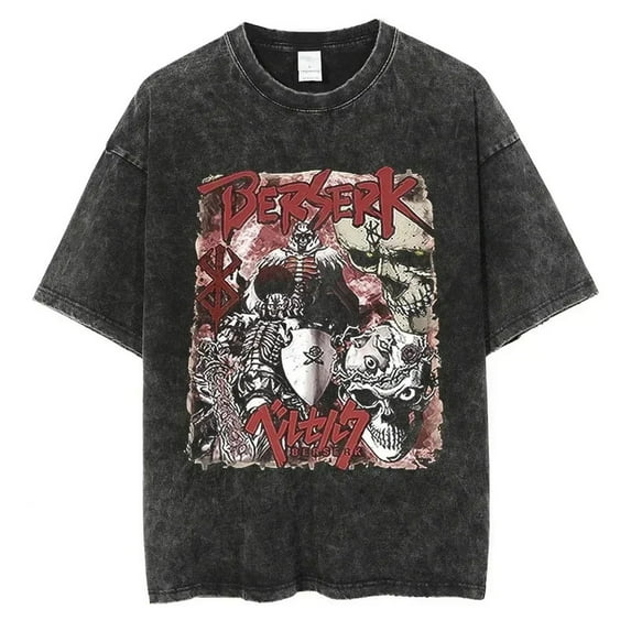 Berserk Men's Cotton Summer T-Shirts Vintage Tee Loose Fit Short Sleeve Casual Tshirts for Men Women XL