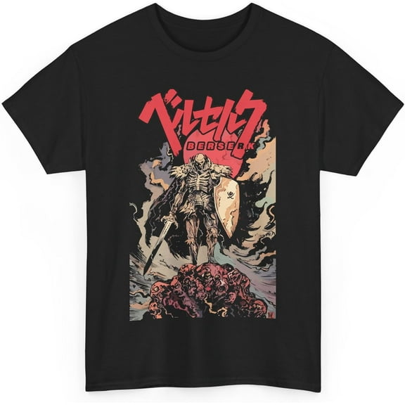Berserk Skull Knight T-Shirt - Moonlit Gothic Armor Merch Casual Short Sleeved T Shirt Unisex Tee