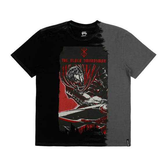 Berserk The Black Swordsman Manga Art Adult Split Tie-Dye Crew Neck Short Sleeve T-shirt-Small