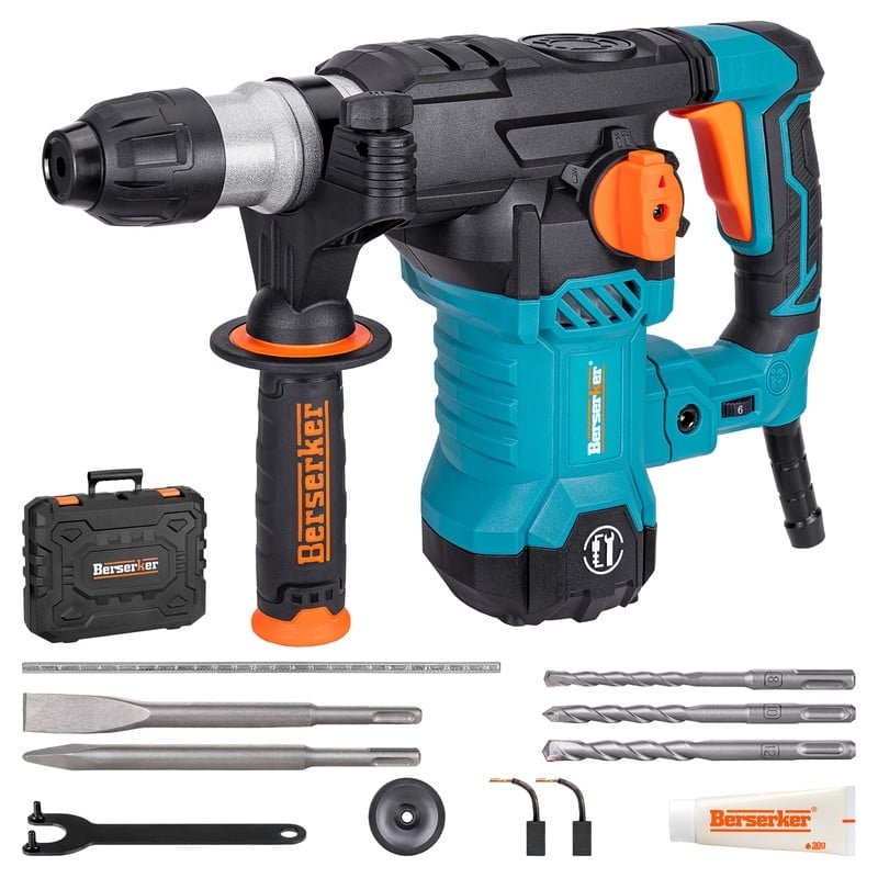 BERSERKER 1-1/4" SDS-Plus Rotary Hammer Drill, 12.5 Amp, Vibration Control, Safety Clutch, 4 Functions, Case
