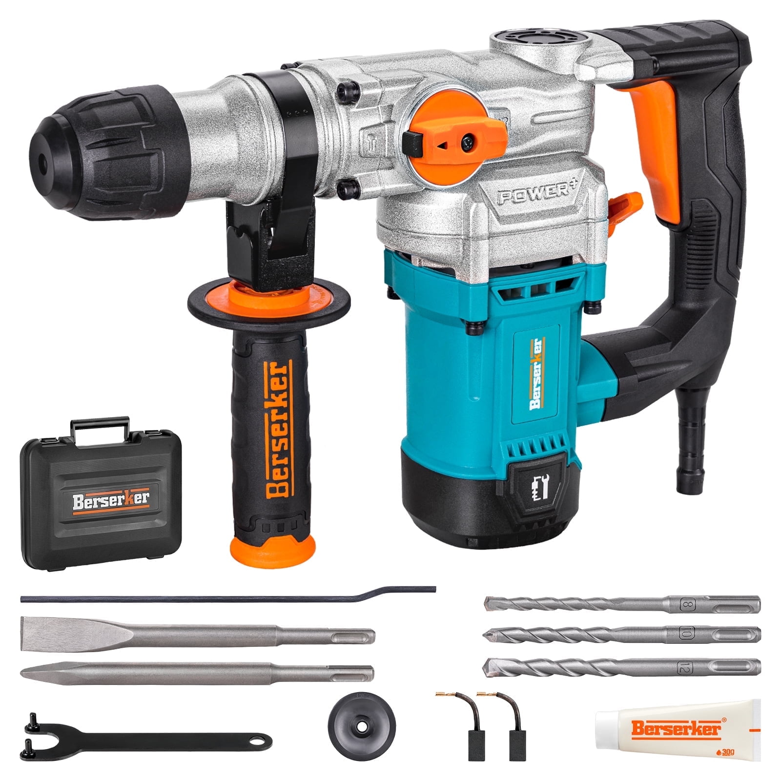 Berserker 9-Amp SDS-Plus Rotary Hammer Drill with Safety Clutch, 3-Function, includes Bits, Chisels, Case