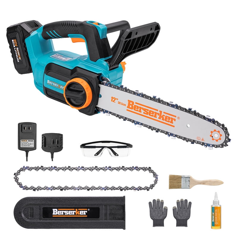 Berserker 20V 12 Inch Brushless Cordless Chainsaw with Tool-Free Tension & Auto Oiler includ Rechargeable 8.0Ah Battery Operated and Charger for Trees Pruning Wood Cutting(BSK-150)