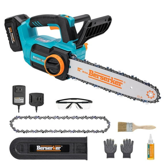 Berserker 20V 12 Inch Brushless Cordless Chainsaw with Tool-Free Tension & Auto Oiler includ Rechargeable 8.0Ah Battery Operated and Charger for Trees Pruning Wood Cutting(BSK-150)