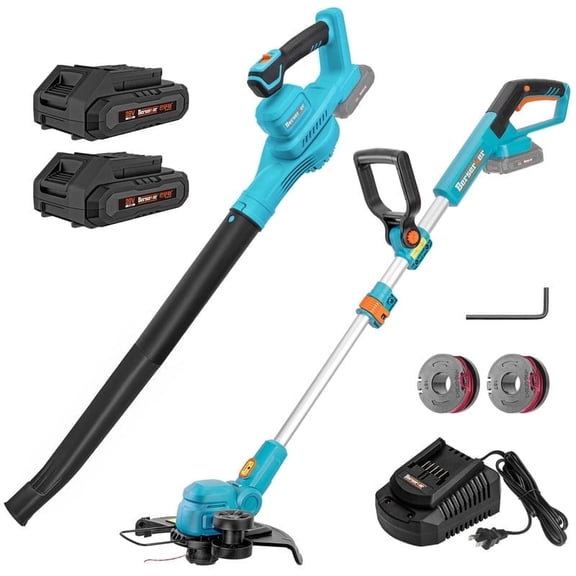 Berserker 20V 12-inch Cordless String Trimmer and Edger with Leaf Blower Combo Kit, Includes 3 Bonus Spools, Two 2.0Ah Batteries and Charger