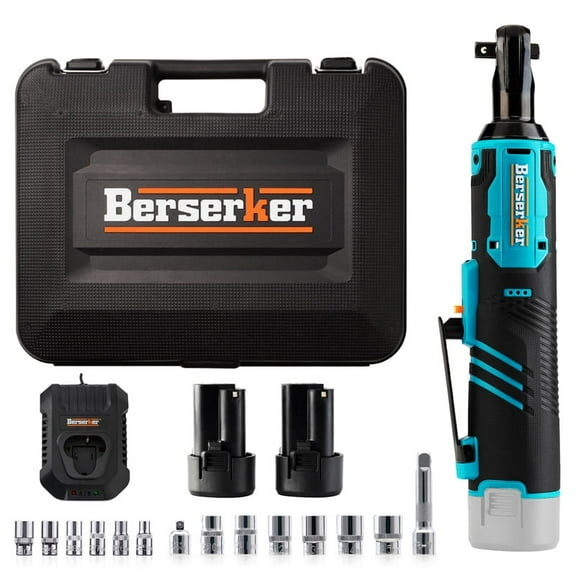 Berserker 3/8" Cordless Electric Ratchet Wrench Set, 35 Ft-lbs 260RPM 12V Power Ratchet Tool Kit with 2-Pack 2000mAh Li-Ion Batteries and Charger, Variable Speed Trigger, 1/4" Adapter & 7 Sockets