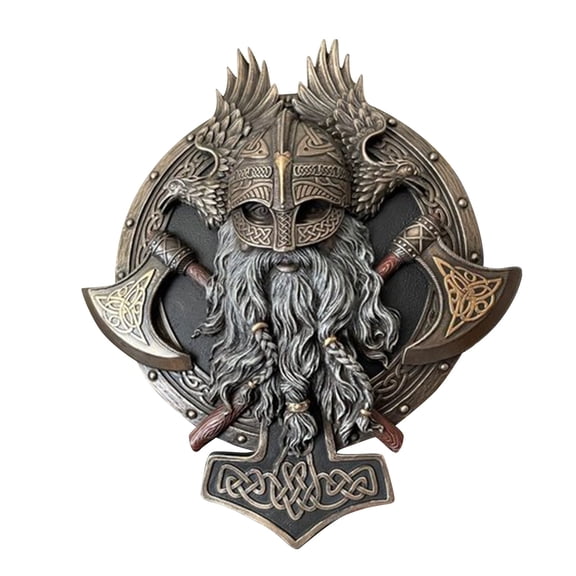 Berserker Double Axe Wall Decor Plaque – Vintage Norse Viking Warrior Theme Resin Wall Art for Living Room, Man Cave & Game Room