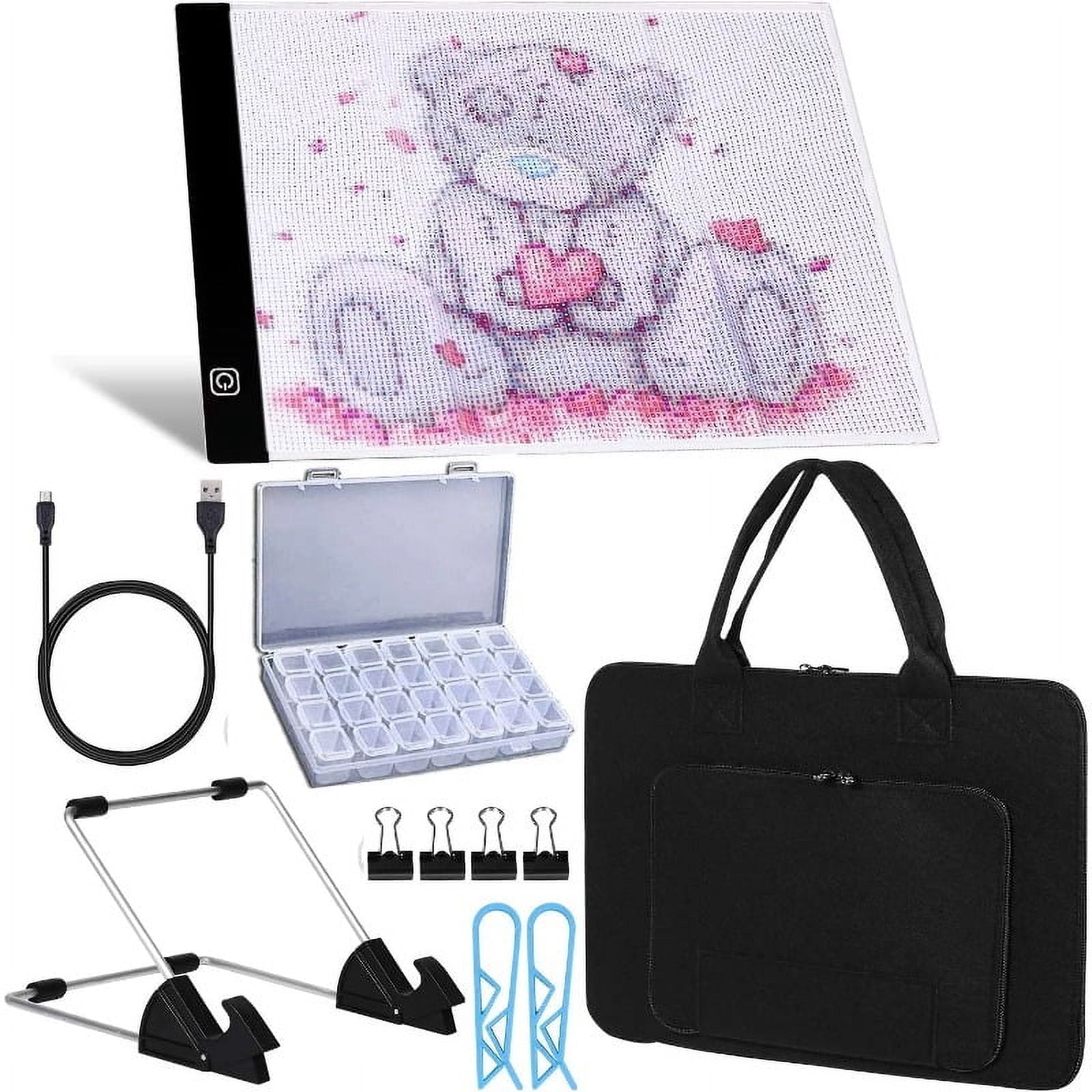 A4 LED Light Pad for Diamond Painting, Super Bright USB Powered Light Board Kit with Detachable Stand, and Black Pad Clip (Pad and Bag)