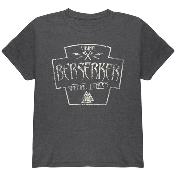 Berserker Viking Special Forces Retro Vintage Youth T Shirt Dark Heather YXL