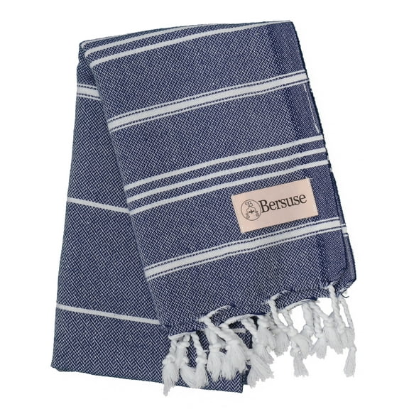 Bersuse 100% Cotton Anatolia Turkish Hand Towel - 23x39 Inches, Dark Blue (Set of 3)
