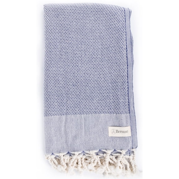 Bersuse 100% Cotton Ventura Turkish Towel - 37x70 Inches, Dark Blue (Set of 3)
