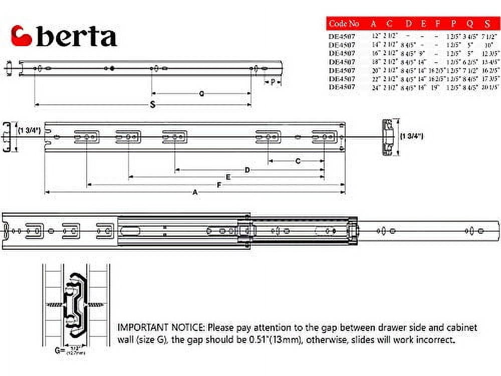 Full Extension Side Mount Drawer Slides – 450mm (17.7") Length, 100 Lb Load Rating, Bright Zinc Finish-692196
