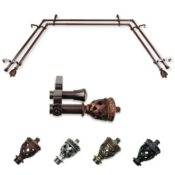 Berta 13/16" Bay Window Double Curtain Rod 20"-36", 38"-72" - Cocoa