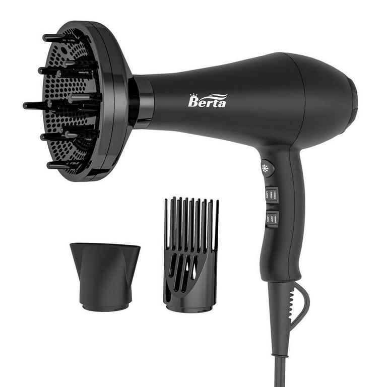Berta 1875W Professional Hair Dryer With Negative Ions Far Infrared Heat Professional Attachments Removable Filter ALCI Safety Plug and Hanging