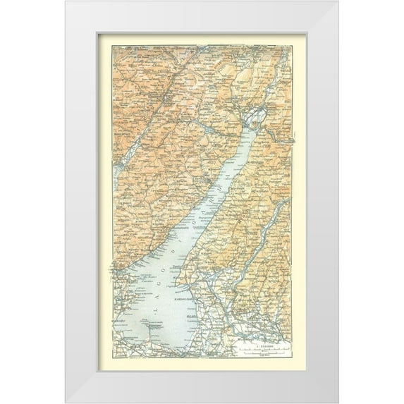 Bertarelli 10x14 White Modern Wood Framed Museum Art Print Titled - Lake Garda Cities Italy - Bertarelli 1914