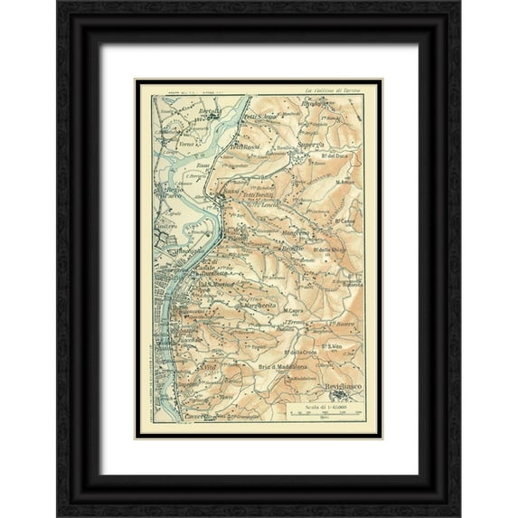 Bertarelli 11x14 Black Ornate Wood Framed with Double Matting Museum Art Print Titled - Northwest Italy - Bertarelli 1914