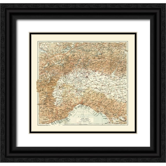 Bertarelli 13x12 Black Ornate Wood Framed with Double Matting Museum Art Print Titled - Northwestern Italy - Bertarelli 1914