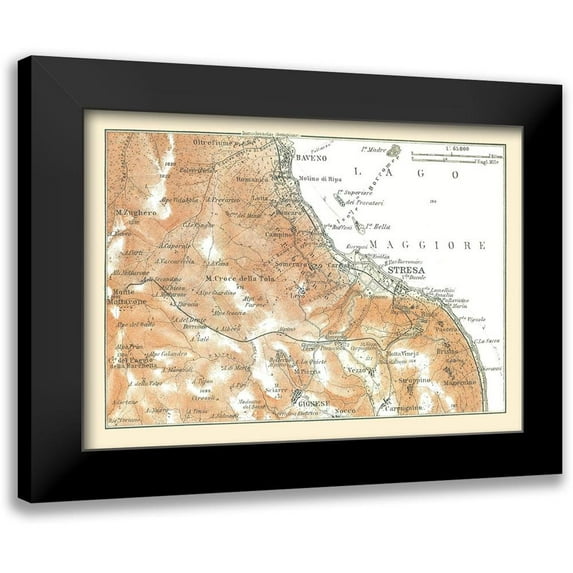 Bertarelli 14x11 Black Modern Framed Museum Art Print Titled - Lake Maggiore Northern Italy - Bertarelli 1914
