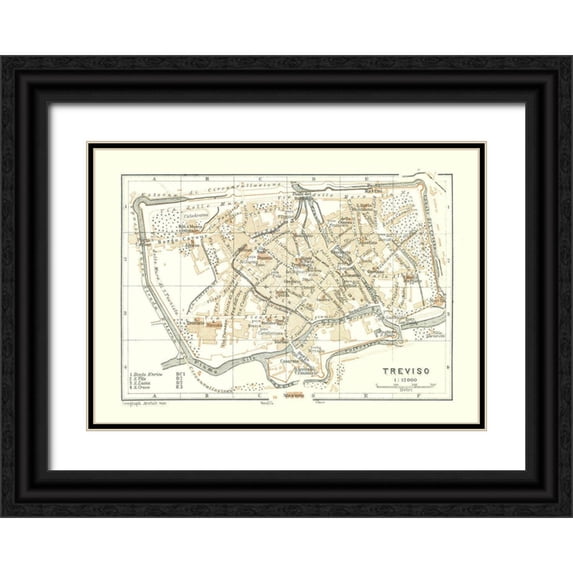 Bertarelli 14x11 Black Ornate Wood Framed with Double Matting Museum Art Print Titled - Treviso Italy - Bertarelli 1914