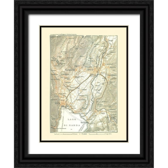 Bertarelli 15x18 Black Ornate Wood Framed with Double Matting Museum Art Print Titled - Lake Garda Region Italy - Bertarelli 1914