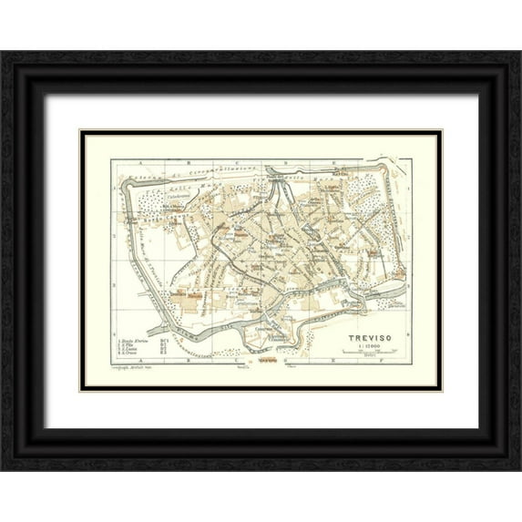 Bertarelli 18x14 Black Ornate Wood Framed with Double Matting Museum Art Print Titled - Treviso Italy - Bertarelli 1914