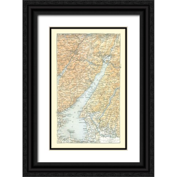 Bertarelli 21x32 Black Ornate Wood Framed with Double Matting Museum Art Print Titled - Lake Garda Cities Italy - Bertarelli 1914
