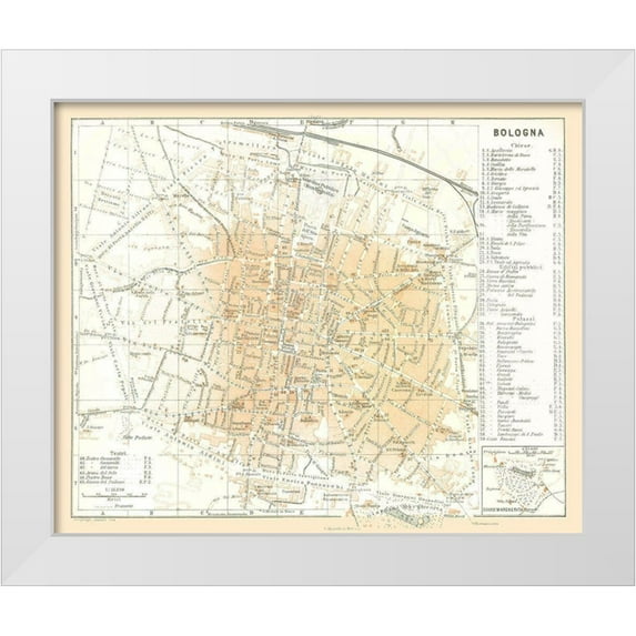 Bertarelli 24x20 White Modern Wood Framed Museum Art Print Titled - Bologna Italy - Bertarelli 1914