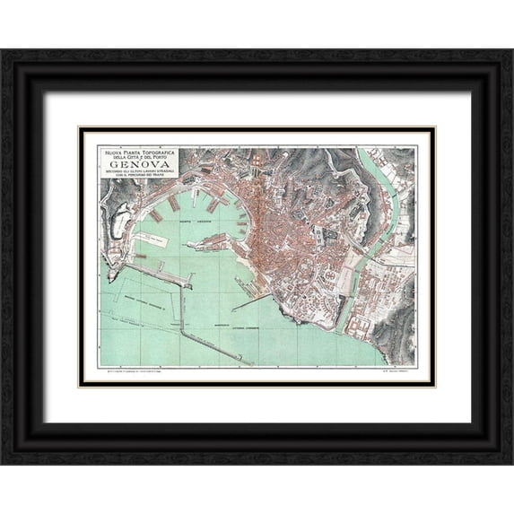 Bertarelli 32x24 Black Ornate Wood Framed with Double Matting Museum Art Print Titled - Genoa Italy - Bertarelli 1921
