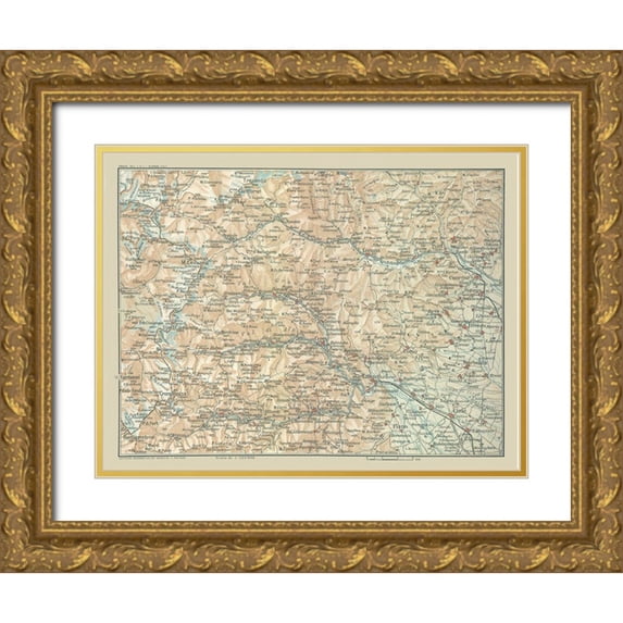 Bertarelli 32x25 Gold Ornate Wood Framed with Double Matting Museum Art Print Titled - Metropolitan City Turin Italy - Bertarelli 1914