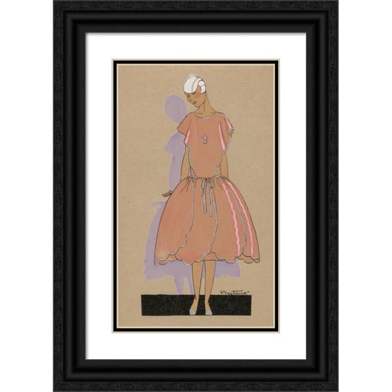 Bertaux 12x18 Black Ornate Wood Framed Double Matted Museum Art Print Titled - Creation Paul Poiret - Roseraie (1926)