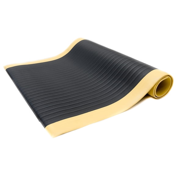 Bertech Anti-Fatigue Floor Mat 3 ft. x 12 ft. Black with Yellow Border (AFRB38-3x12BLKYBBEV)