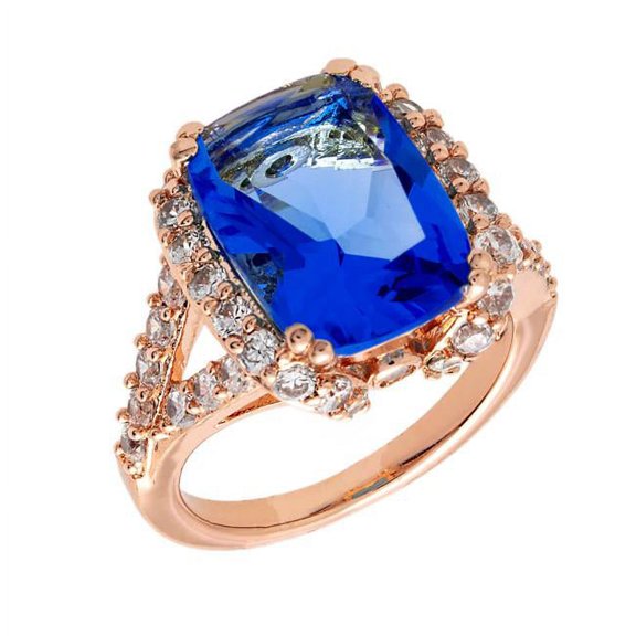 Bertha BRJ10639R7 Juliet Collection 18K Plated Dark Blue Statement Fashion Ring for Womens, Rose Gold - Size 7