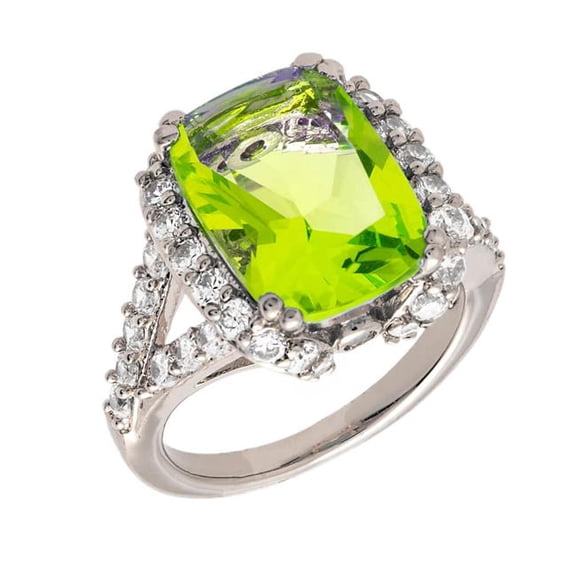Bertha BRJ10647R6 Juliet Collection 18K Plated Light Green Statement Fashion Ring for Womens, White Gold - Size 6