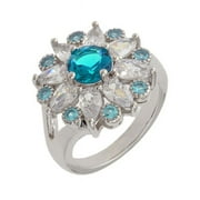 Bertha BRJ10684R7 Juliet Collection 18K Plated Light Blue Floral Statement Fashion Ring for Womens, White Gold - Size 7