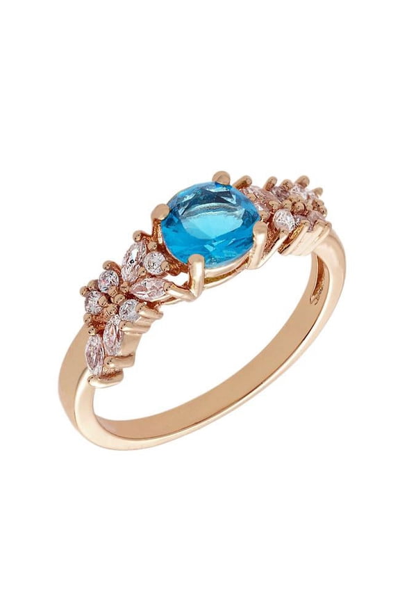 BRJ10691R6 Juliet Women 18k Rose Gold Plated Light Blue Cluster Fashion Ring - Size 6