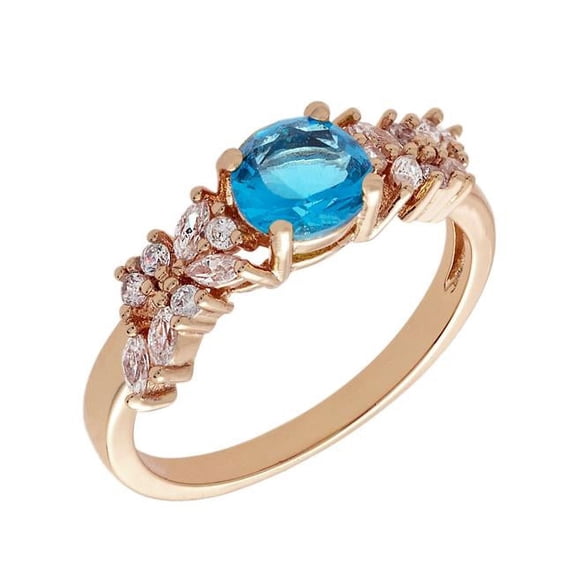 Bertha BRJ10691R7 Bertha Juliet Collection Women's 18k Rose Gold Plated Light Blue Cluster Fashion Ring Size 7